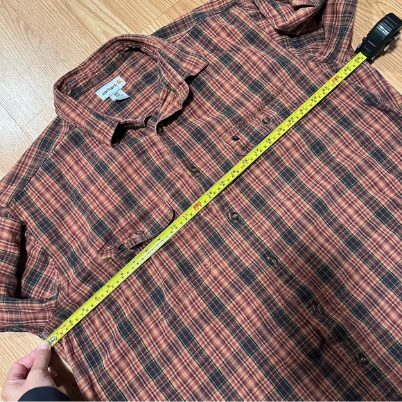 Carhartt 2XL Tall Long Sleeve Orange Red Plaid Button Up Flannel Cotton Shirt - Picture 5 of 8